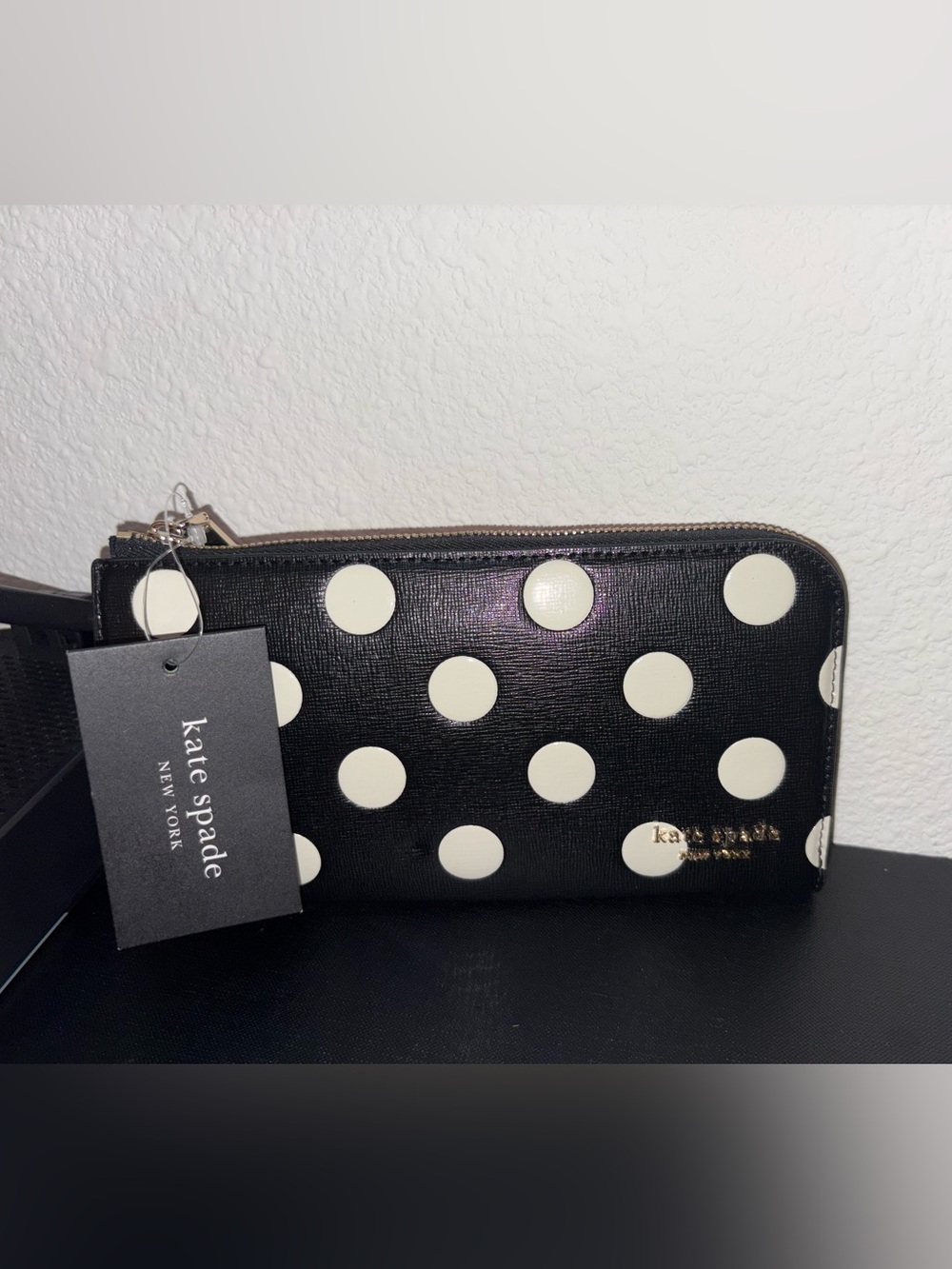 kate spade Black and Cream Polka Dot Zip Wallet pink and black polka on other